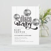 Invitation Boule disco argentée Baby Shower Rétro Disco (Debout devant)