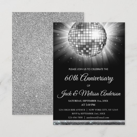 Invitation Boule disco argentée pour fête d'anniversaire de m (Devant / Derrière)