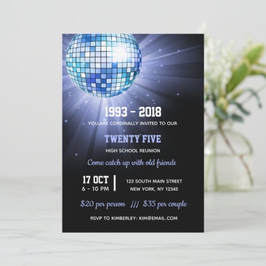 Invitation Boule disco bleu (Debout devant)