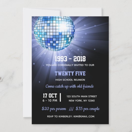 Invitation Boule disco bleue (Devant)