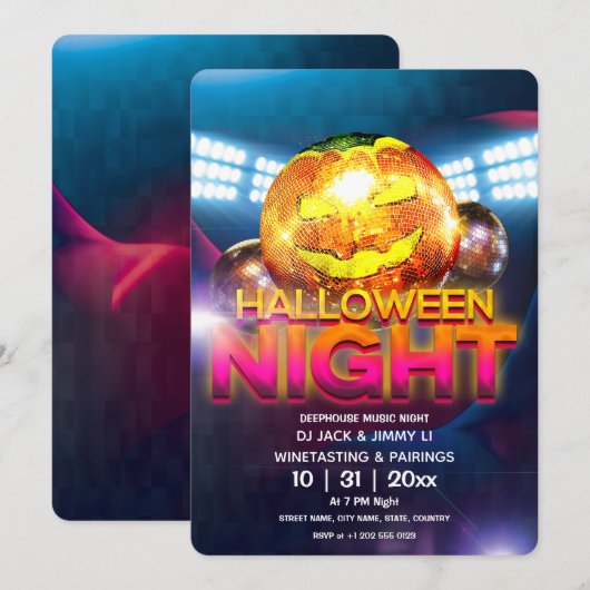 Invitation Boule Disco Citrouille Halloween Soirée (Devant / Derrière)