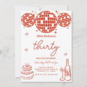 Invitation Boule Disco Dessin À Main Rouge Fête Anniversaire (Devant)