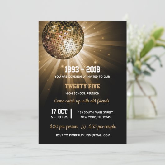 Invitation Boule disco dorée (Debout devant)