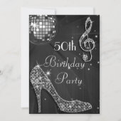 Invitation Boule Disco et talons Noir 50e anniversaire (Devant)
