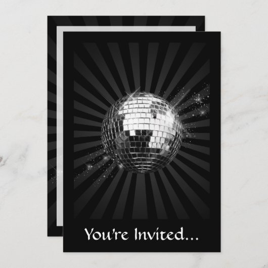 Invitation Boule Disco Mirror sur noir (Devant / Derrière)