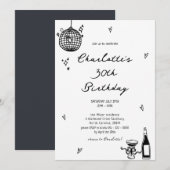 Invitation Boule disco moderne Hand Drawn 30e anniversaire (Devant / Derrière)