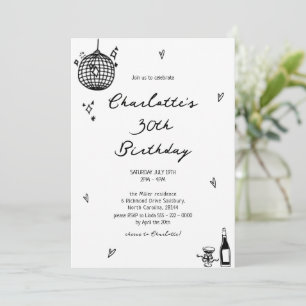Invitation Boule disco moderne Hand Drawn 30e anniversaire