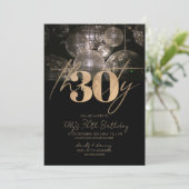 Invitation Boule Disco noir et or 30e anniversaire fête (Debout devant)