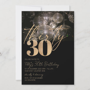 Invitation Boule Disco noir et or 30e anniversaire fête
