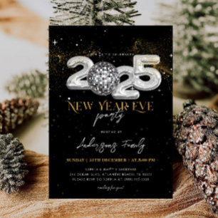 Invitation Boule disco noire et argentée pour la soirée du No