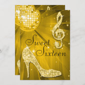 Invitation Boule Disco Or et talons étincelants doux 16 (Devant / Derrière)