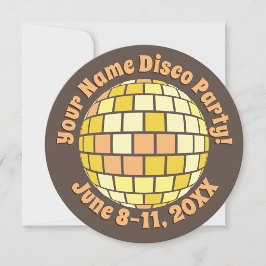 Invitation Boule disco Or Rétro PERSONALISÉE (Devant)