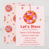 Invitation Boule Disco Orange Rose Fête d'anniversaire Let's (Devant / Derrière)