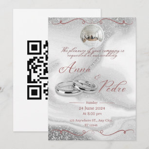 Invitation Boule disco paillettes argent élégante Mariage ros