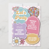 Invitation Boule disco pastel rétro et marguerite Anniversair (Devant)