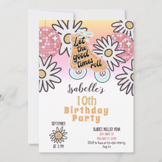 Invitation Boule Disco Patinage Roulage Anniversaire Fête Inv (Devant)