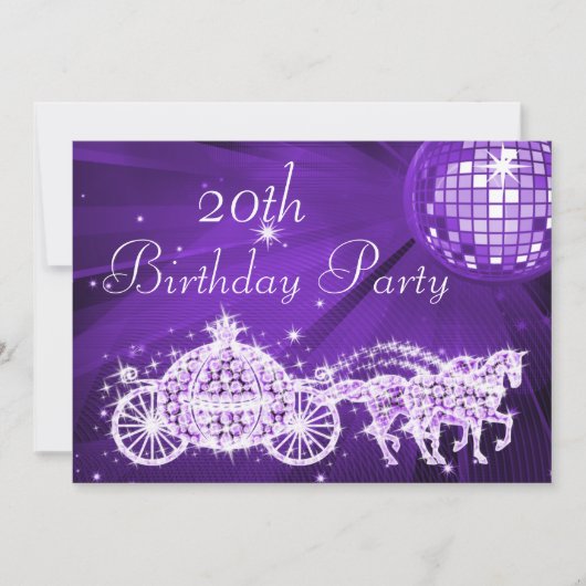 Invitation Boule Disco, Princess Coach & Chevaux 20e Annivers (Devant)