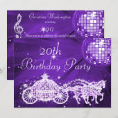 Invitation Boule Disco, Princess Coach & Chevaux 20e Annivers (Devant / Derrière)
