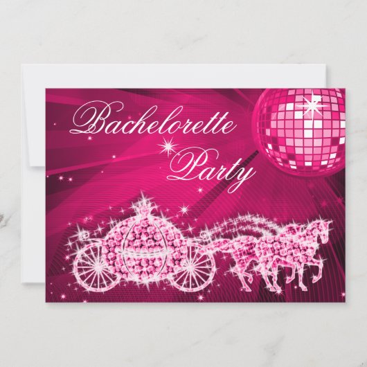 Invitation Boule Disco, Princesse Coach & Horses Bachelorette (Devant)