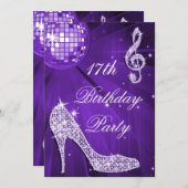 Invitation Boule Disco Purple Heels 17e anniversaire (Devant / Derrière)