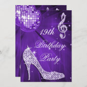 Invitation Boule Disco Purple Heels 19e anniversaire (Devant / Derrière)
