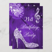 Invitation Boule Disco Purple Heels 21e anniversaire (Devant / Derrière)