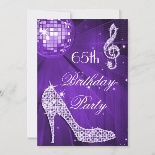 Invitation Boule Disco Purple Heels 65e anniversaire (Devant)