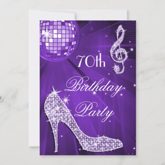 Invitation Boule Disco Purple Heels 70e anniversaire (Devant)
