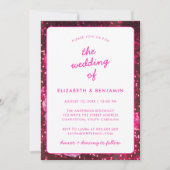 Invitation Boule Disco Rétro Code QR Photo Rose Chaud Mariage (Devant)