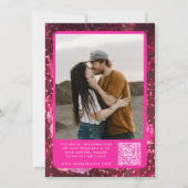 Invitation Boule Disco Rétro Code QR Photo Rose Chaud Mariage (Dos)