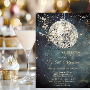 Invitation Boule Disco Rétro Galaxie Étoiles Bleu Sweet 16
