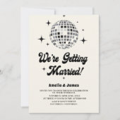 Invitation Boule Disco Rétro Mariage Code QR Noir Blanc (Devant)