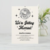 Invitation Boule Disco Rétro Mariage Code QR Noir Blanc (Debout devant)