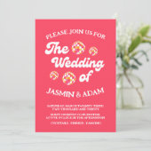 Invitation Boule Disco Rétro Rose Orange Mariage (Debout devant)