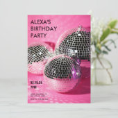 Invitation Boule disco rose pour fête d'anniversaire (Debout devant)