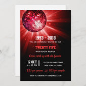 Invitation Boule disco rouge (Devant / Derrière)