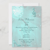 Invitation Boule disco sarcelle et talons scintillants 20e an (Dos)