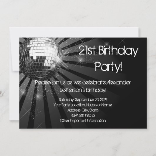 Invitation Boule Disco Silver Sparkle Boule Personnalisée Ann (Devant)