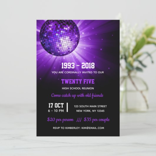 Invitation Boule disco violet (Debout devant)