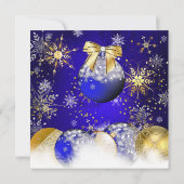 Invitation Boule Flocon de Neige Bleu Or Fête de Noël (Dos)