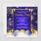 Invitation Boule Flocon de Neige Bleu Or Fête de Noël (Devant)