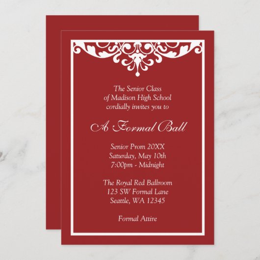 Invitation Boule formelle de danse de bal d'étudiants de (Devant / Derrière)