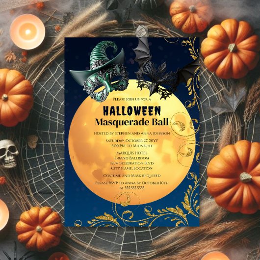 Invitation Boule Mascarade Pleine lune Halloween