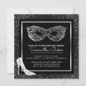 Invitation Boule Mascarade talons hauts Noir Silver Sweet 16 (Devant)