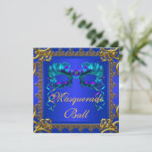 Invitation Boule Mascaré bleu bleu cobalt de la Marine or (Debout devant)