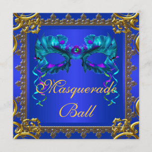 Invitation Boule Mascaré bleu bleu cobalt de la Marine or
