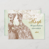 Invitation Boule Masquerade, RSVP turquoise et or (Devant / Derrière)