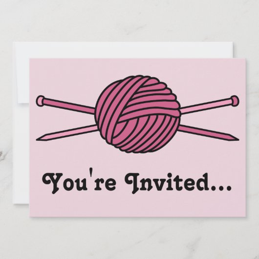 Invitation Boule rose de fils et d'aiguilles de Tricot (Devant)