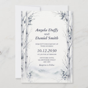 Invitation Bouleau givré aquarelle d'hiver nordique - Bleu gl