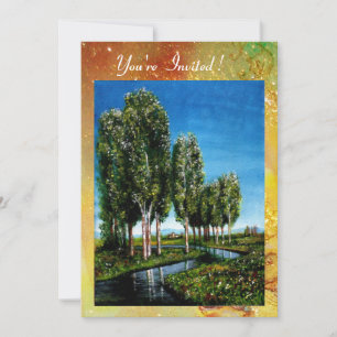 Invitation BOULEAUX EN TOSCANE,vert brun jaune scintille